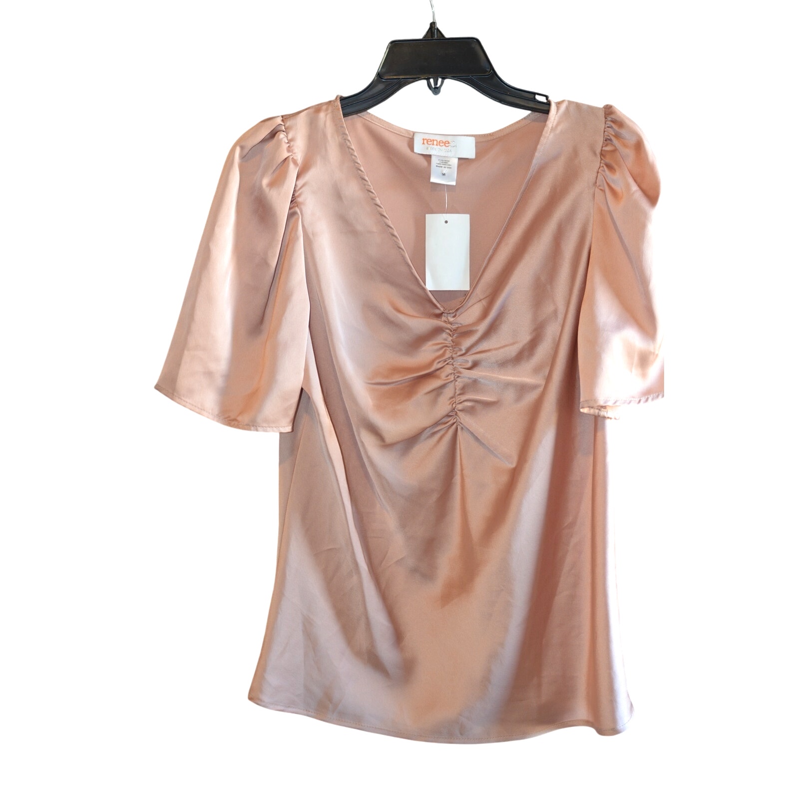 Renee C. Ladies Champagne Pink Rouched Top, Size Medium